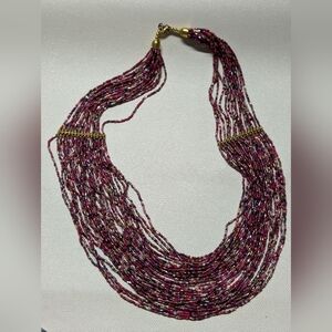 Multicolor Beaded Necklace Handmade Pink Purple Gold Tone Glass